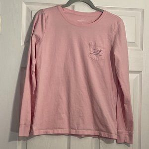 Vineyard Vines Women's Flamingo Pink Long Sleeve Vintage Whale Pocket T Shirt S
